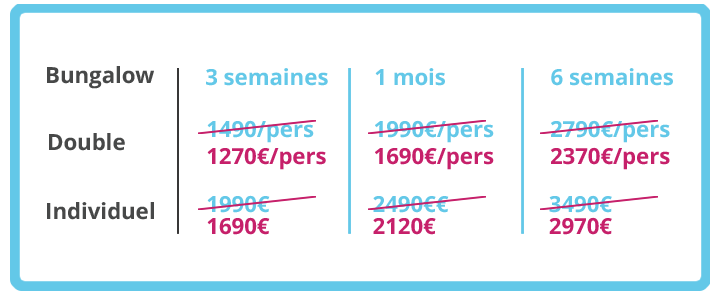 Tarifs reduction 3 semaines 1 mois 6 semaines